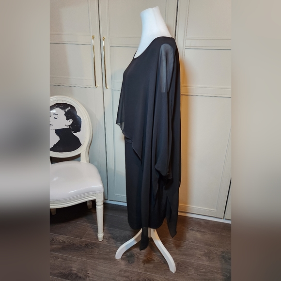 Simon Chang Black Dress with Chiffon Overlay - Picture 8 of 12